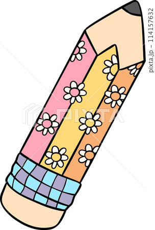 Retro groovy school supplies back to school pencil doodle drawing Retro groovy school supplies back to school pencil doodle drawing 114157632
