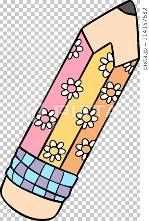 Retro groovy school supplies back to school pencil doodle drawing Retro groovy school supplies back to school pencil doodle drawing 114157632