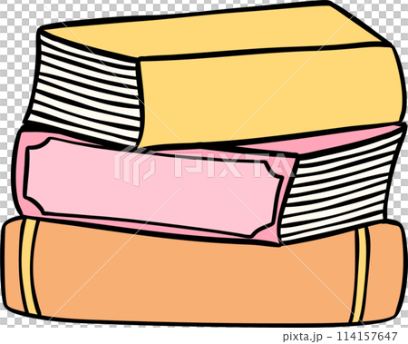 Retro groovy pile of books school supplies back to school doodle drawing Retro groovy pile of books school supplies back to school doodle drawing 114157647
