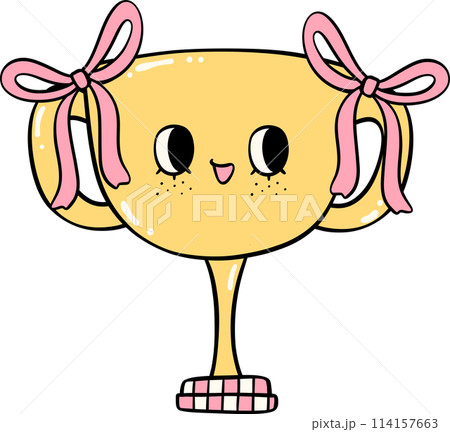Retro groovy school supplies trophy back to school doodle drawing 114157663