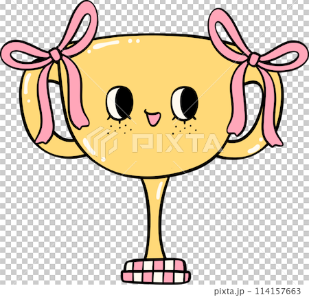 Retro groovy school supplies trophy back to school doodle drawing 114157663