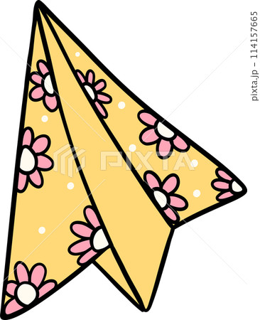 Retro groovy school supplies paper plane back to school doodle drawing 114157665