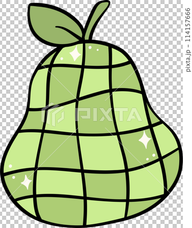 Retro groovy school supplies pear fruit back to school doodle drawing 114157666