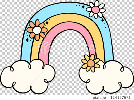 Retro groovy school supplies back to school rainbow doodle drawing 114157671