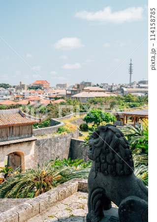 View of Shurijo Castle and Shisa sculpture in Naha, Okinawa, Japan View of Shurijo Castle and Shisa sculpture in Naha, Okinawa, Japan 114158785