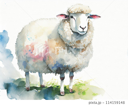 水彩画の羊のイラストのイラスト素材 [114159148] - PIXTA