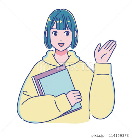 本を持つアニメ風の女子学生　案内 114159378