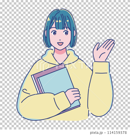 本を持つアニメ風の女子学生　案内 114159378
