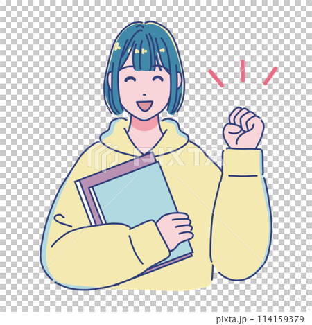 動漫風格女學生拿著書膽姿勢 114159379