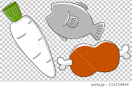 Loose and simple vegetables, meat and fish, solid coloring 114159644