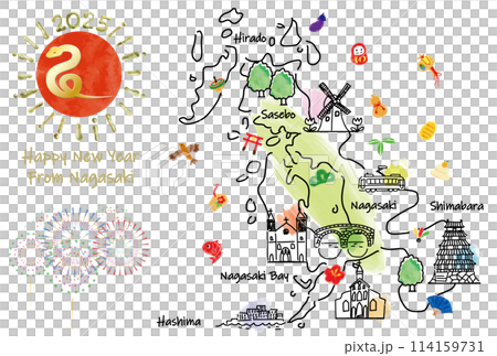 2025年長崎縣賀年片旅遊景點插畫圖 114159731