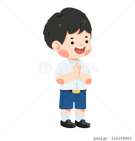student boy with greeting sawasdee 114159955