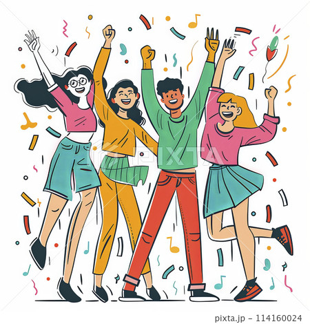 Illustration of young man celebrating something, in a flat design style with cartoon characters Illustration of young man celebrating something, in a flat design style with cartoon characters 114160024