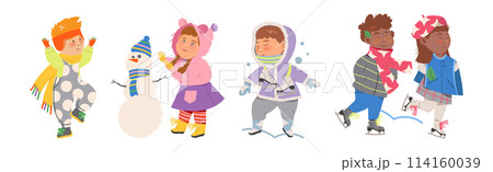 Cute Kid Character Doing Different Winter Activity Vector Set Cute Kid Character Doing Different Winter Activity Vector Set 114160039