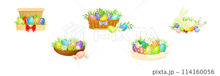 Easter Holiday with Decorative Egg Shell Vector Set 114160056