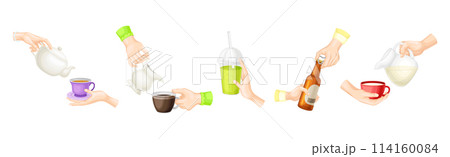 Hand Holding Drink and Different Beverage Vector Set Hand Holding Drink and Different Beverage Vector Set 114160084