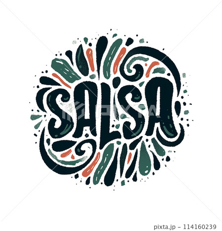A colorful, hand-drawn circle with the word "salsa" written in a cursive style 114160239