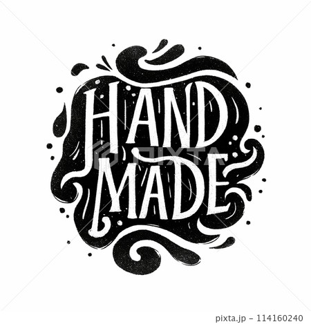 Handmade is a black and white logo with a white background. The logo is written in cursive style and has a flowing, artistic design. The logo conveys a sense of creativity and craftsmanship 114160240