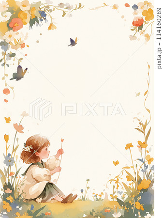 Frame Border A girl is sitting in a field with a heart in her hand. The scene is peaceful and serene, with the girl enjoying the moment of connection with nature Frame Border A girl is sitting in a field with a heart in her hand. The scene is peaceful and serene, with the girl enjoying the moment of connection with nature 114160289