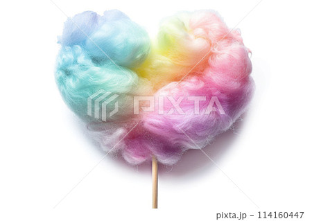 AI-generated item. Colorful cotton candy in heart shape on white background, isolated.	 114160447