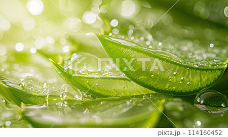 Aloe vera fresh leaves background. AI-generated item	 114160452