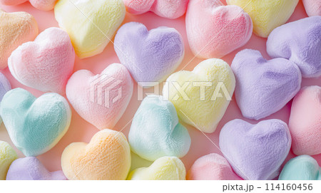 Colorful plush hearts background.	AI-generated item 114160456