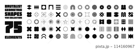 Brutalist geometric shapes, symbols. Simple primitive elements and forms. Retro design, trendy contemporary minimalist style, y2k. Vector illustration 114160967
