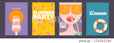 Ice cream, Summer sun, woman with sunglasses and cocktail, Lifebuoy in water.Summer time and vacations background patterns and posters set. Perfect background for posters, cover art, flyer, banner. Ice cream, Summer sun, woman with sunglasses and cocktail, Lifebuoy in water.Summer time and vacations background patterns and posters set. Perfect background for posters, cover art, flyer, banner. 114161294