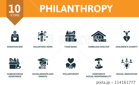 Philantropy set. Creative icons. Monochrome design. 114161777