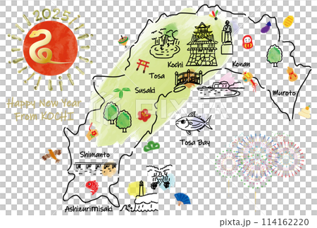 Illustrated map of tourist spots in Kochi Prefecture New Year's card 2025 Illustrated map of tourist spots in Kochi Prefecture New Year's card 2025 114162220