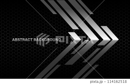Abstract silver arrow direction geometric on black hexagon mesh design modern luxury futuristic background vector 114162518