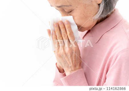 鼻をかむシニア女性　アレルギー 114162866