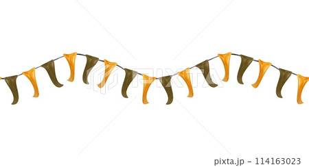 Flags garland, seamless border. Hand drawn watercolor illustration isolated on white background. Halloween cards, invitations, labels, banners, flyers 114163023