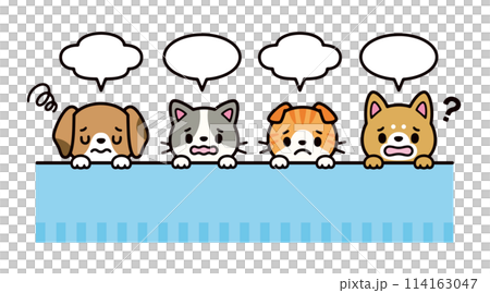 吹き出しと顔を出して困っている犬と猫のイラストセット 114163047