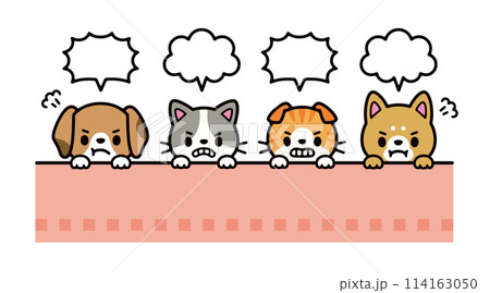 吹き出しと顔を出して怒っている犬と猫のイラストセット 114163050