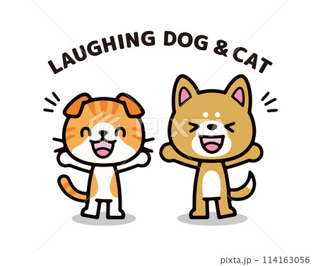 喜ぶ犬と猫のシンプルで可愛いキャラクターイラスト 喜ぶ犬と猫のシンプルで可愛いキャラクターイラスト 114163056