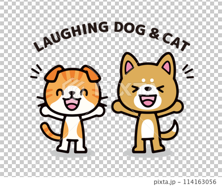 Simple and cute character illustration of happy dog and cat 114163056