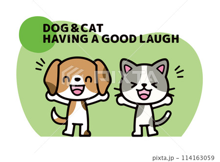笑っている犬と猫のポップなキャラクターイラスト 笑っている犬と猫のポップなキャラクターイラスト 114163059