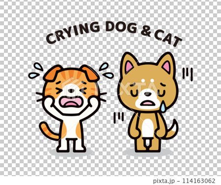 悲しむ犬と猫のシンプルで可愛いキャラクターイラスト 114163062