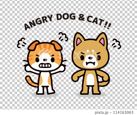 憤怒的狗和貓的簡單可愛的人物插畫 憤怒的狗和貓的簡單可愛的人物插畫 114163063