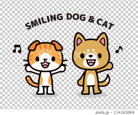 笑顔の犬と猫のシンプルで可愛いキャラクターイラスト 114163064