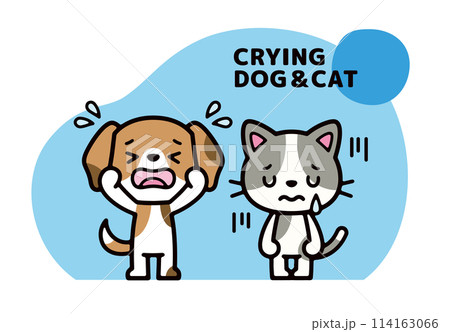 泣いている犬と猫のポップなキャラクターイラスト 114163066
