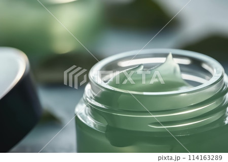 Skincare cosmetics cream jar product macro texture 114163289