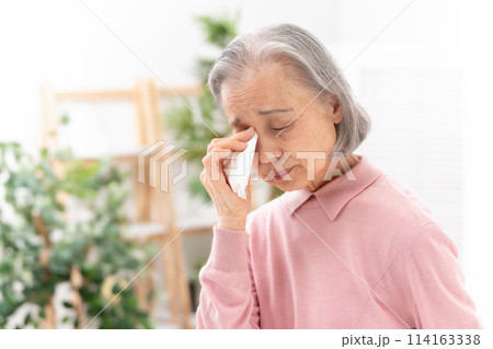 目が痒い女性　アレルギー  114163338