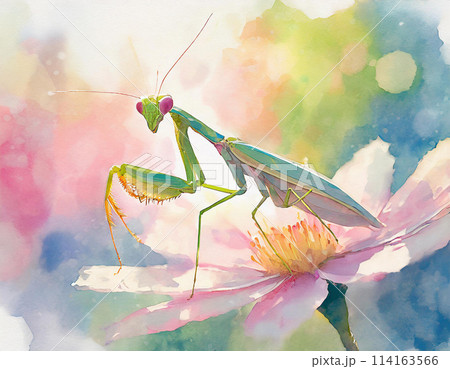 水彩画のカマキリのイラストのイラスト素材 [114163566] - PIXTA