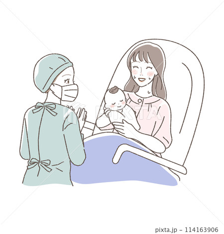 出産をする女性のイラスト。 114163906