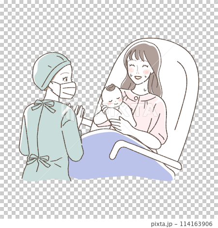 出産をする女性のイラスト。 114163906