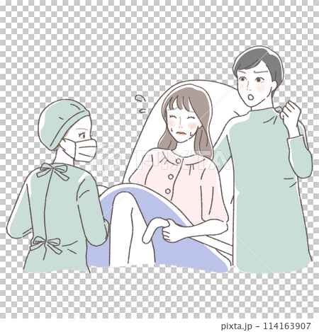 Illustration of a birth attended by a family. Illustration of a birth attended by a family. 114163907