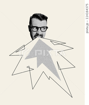 Man in glasses expressing worried emotions, feeling nervous and stressful. Contemporary art collage. Man in glasses expressing worried emotions, feeling nervous and stressful. Contemporary art collage. 114164375