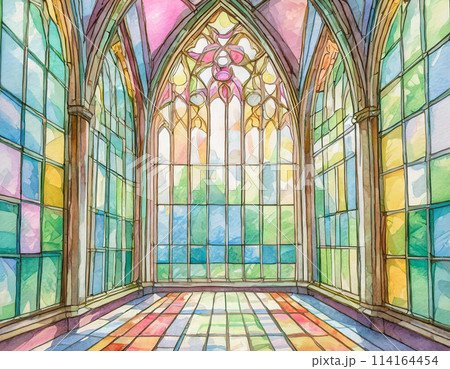 水彩画のステンドグラスのイラスト 水彩画のステンドグラスのイラスト 114164454